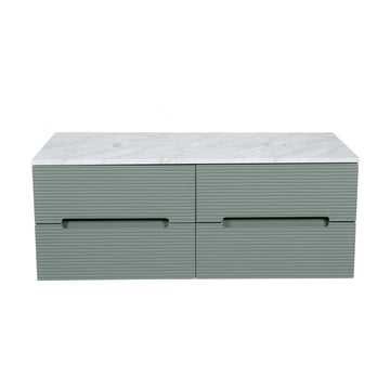 Monza Plus 1200mm Fluted Wall Hung Double Vanity w. Counter Top - Aloe Green/Grey Marble