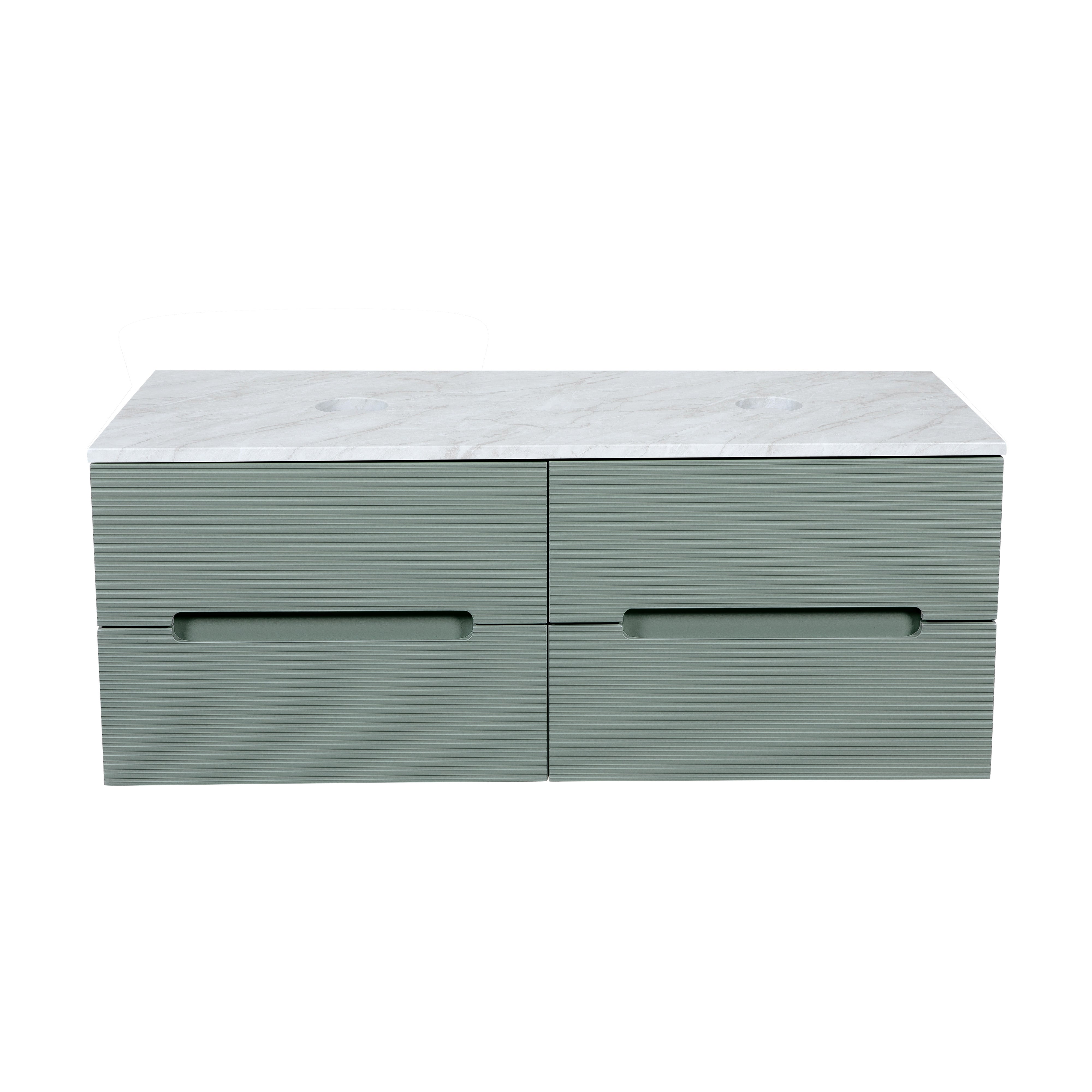 Monza Plus 1200mm Fluted Wall Hung Double Vanity w. Counter Top - Aloe Green/Grey Marble