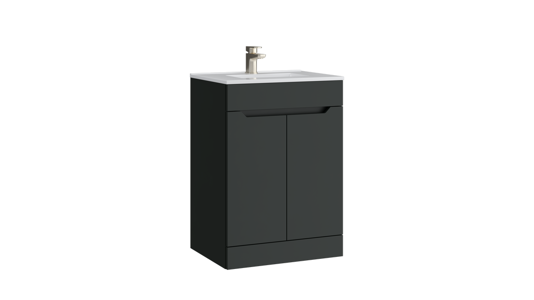 Urban 500mm 2 Door Floor Standing Unit with Ceramic Basin – Matt Anthracite - Tuskan Tiles