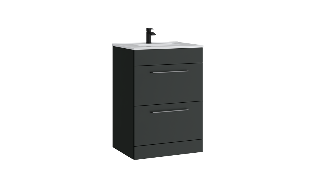 Dove 600mm 2 Drawer Floor Standing Unit with Ceramic Basin – Matt Anthracite - Tuskan Tiles