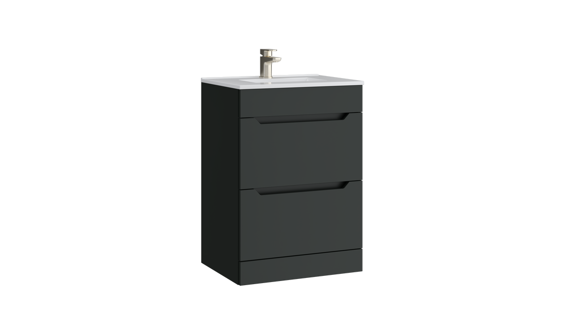 Urban 600mm 2 Drawer Floor Standing Unit with Ceramic Basin – Matt Anthracite - Tuskan Tiles