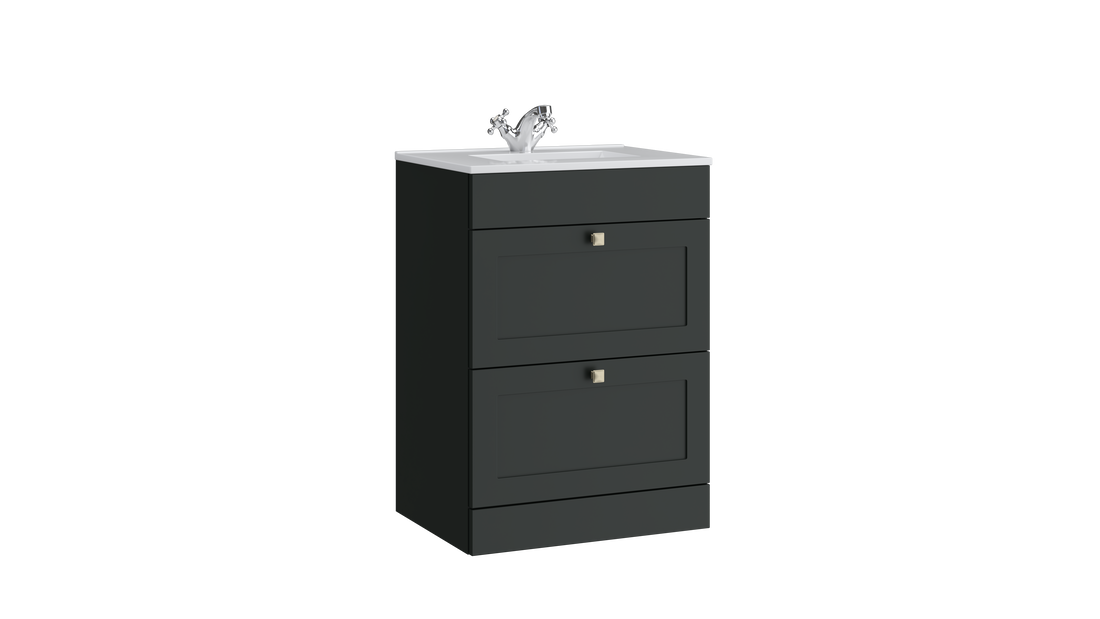 Sanctuary 600mm 2 Drawer Floor Standing Unit with Ceramic Basin – Matt Anthracite - Tuskan Tiles
