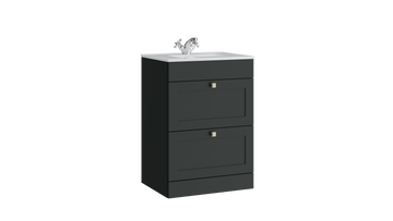 Sanctuary 600mm 2 Drawer Floor Standing Unit with Ceramic Basin – Matt Anthracite - Tuskan Tiles