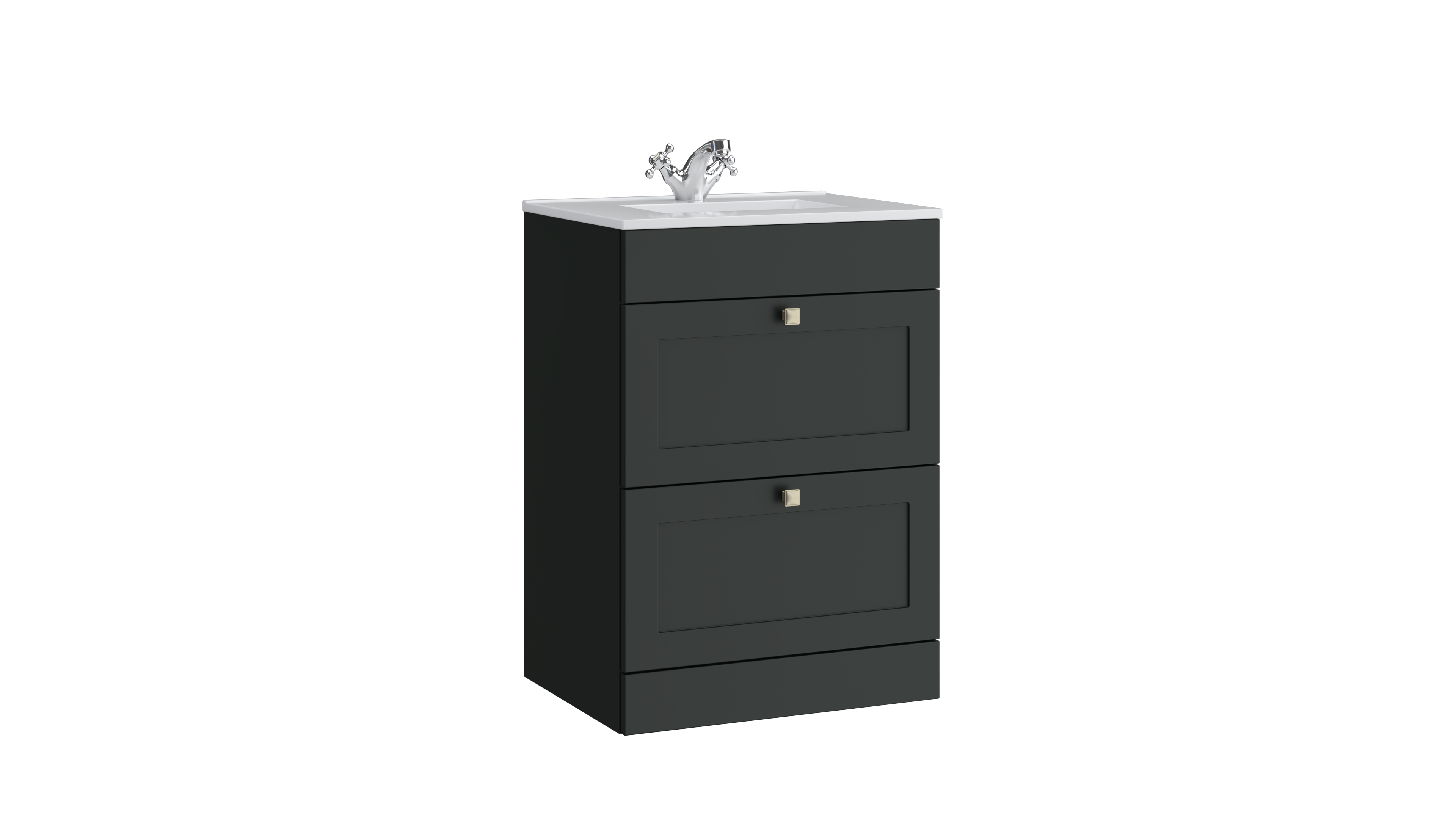 Sanctuary 600mm 2 Drawer Floor Standing Unit with Ceramic Basin – Matt Anthracite - Tuskan Tiles