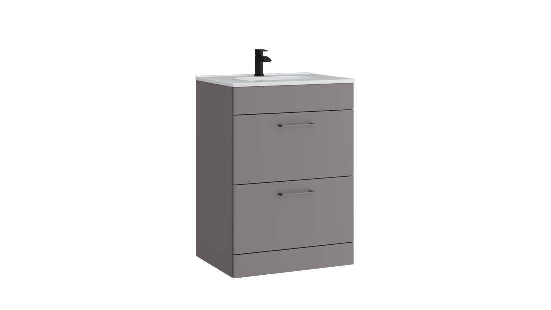 Dove 600mm 2 Drawer Floor Standing Unit with Ceramic Basin – Slate Grey - Tuskan Tiles