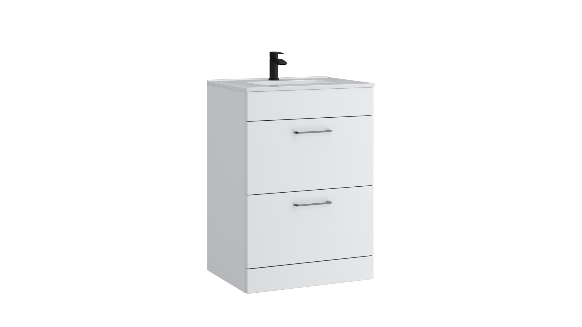 Dove 600mm 2 Drawer Floor Standing Unit with Ceramic Basin – Matt White - Tuskan Tiles