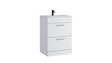 Dove 600mm 2 Drawer Floor Standing Unit with Ceramic Basin – Matt White - Tuskan Tiles