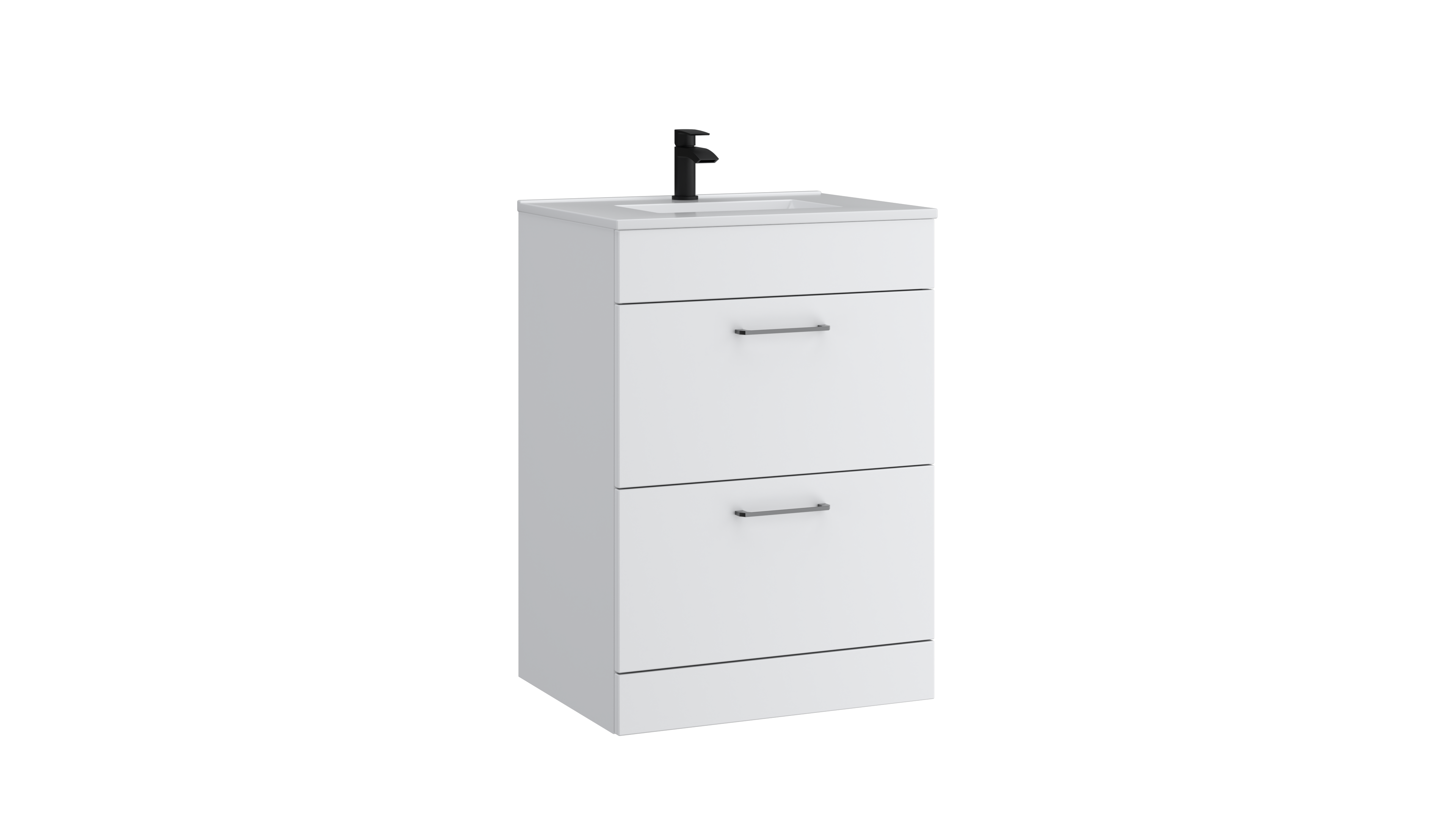 Dove 600mm 2 Drawer Floor Standing Unit with Ceramic Basin – Matt White - Tuskan Tiles