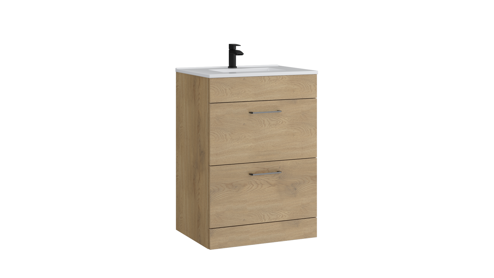 Dove 600mm 2 Drawer Floor Standing Unit with Ceramic Basin – Torro Oak - Tuskan Tiles
