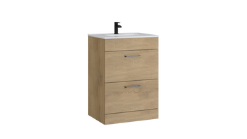Dove 600mm 2 Drawer Floor Standing Unit with Ceramic Basin – Torro Oak - Tuskan Tiles