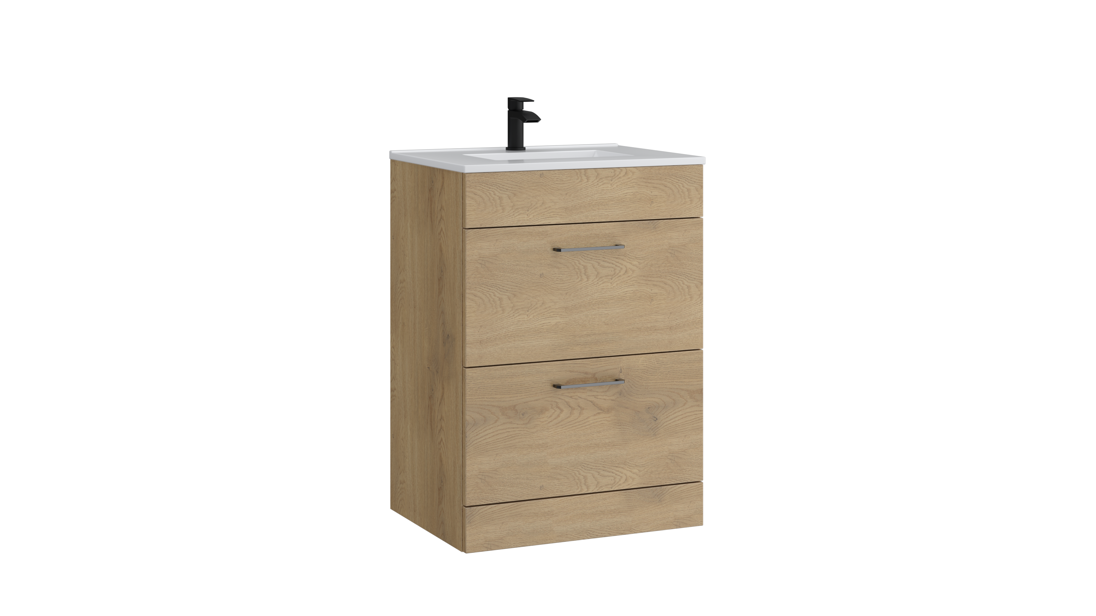 Dove 600mm 2 Drawer Floor Standing Unit with Ceramic Basin – Torro Oak - Tuskan Tiles
