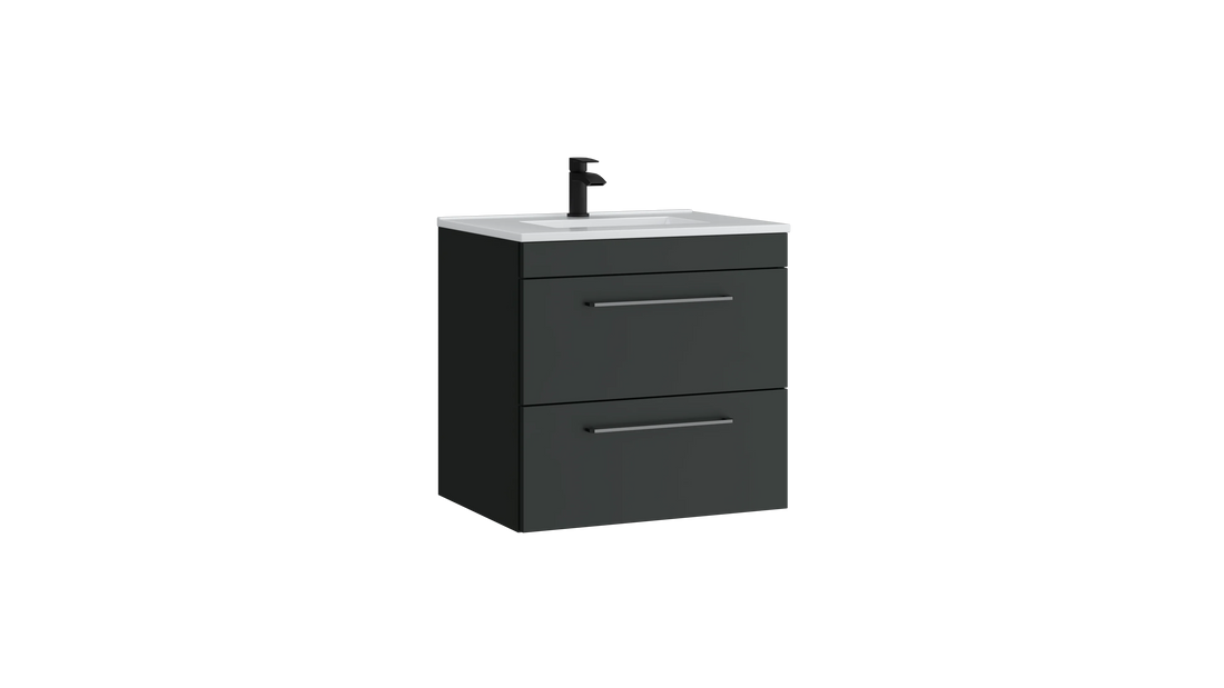 Dove 600mm 2 Drawer Wall Mounted Unit with Ceramic Basin – Matt Anthracite - Tuskan Tiles
