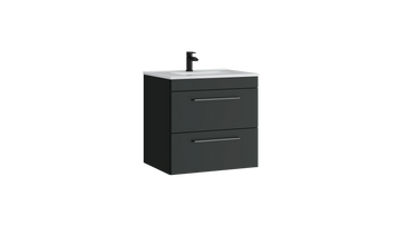Dove 600mm 2 Drawer Wall Mounted Unit with Ceramic Basin – Matt Anthracite - Tuskan Tiles