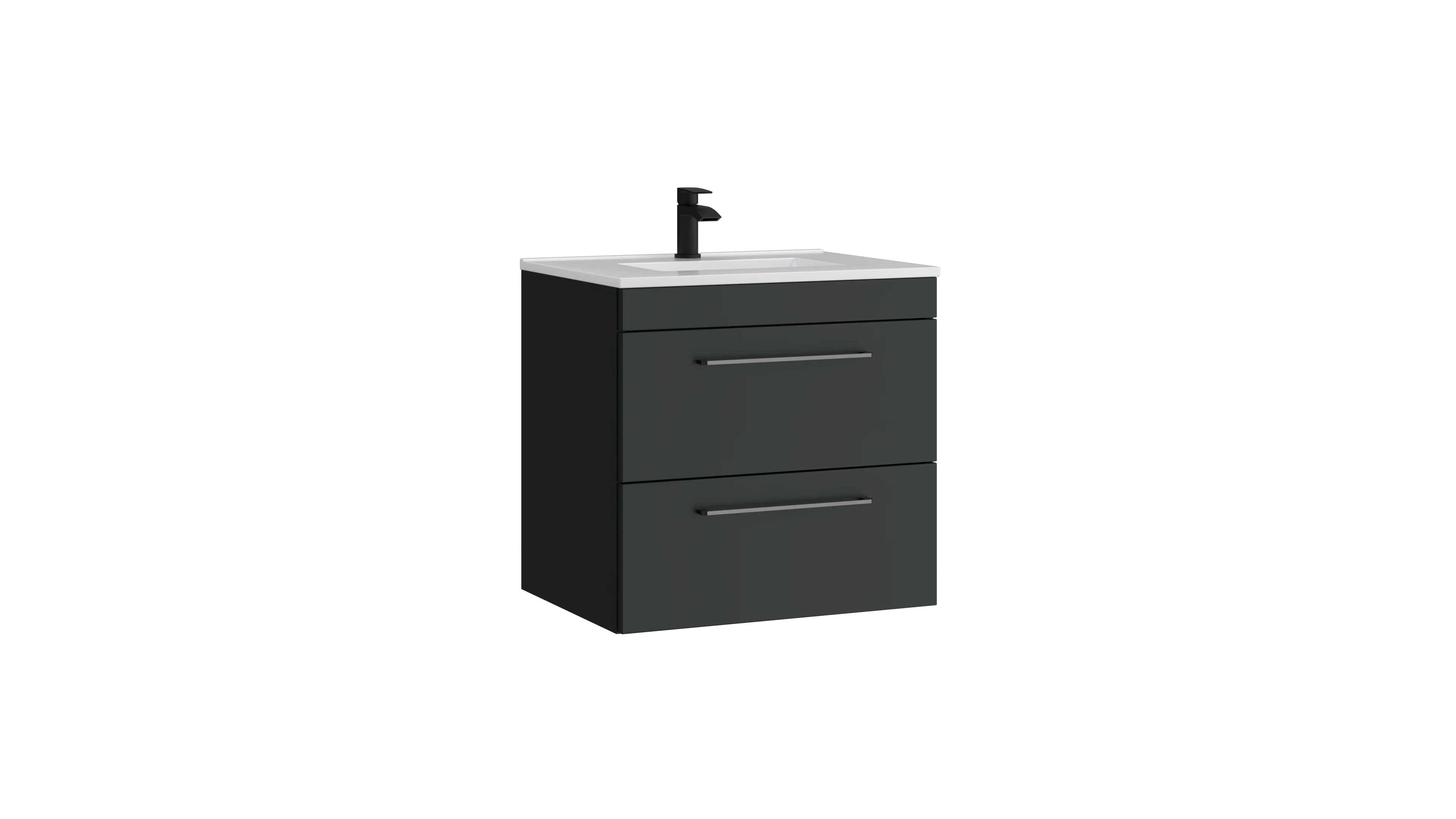 Dove 600mm 2 Drawer Wall Mounted Unit with Ceramic Basin – Matt Anthracite - Tuskan Tiles