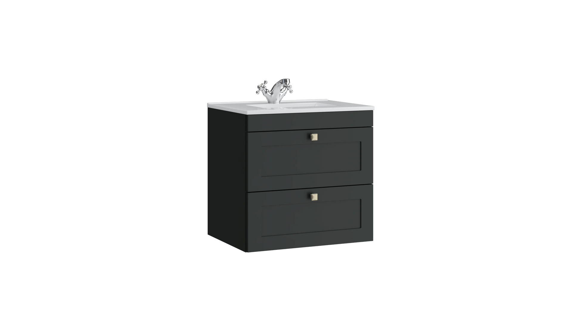 Sanctuary 600mm 2 Drawer Wall Mounted Unit with Ceramic Basin – Matt Anthracite - Tuskan Tiles