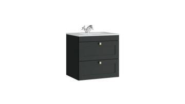 Sanctuary 600mm 2 Drawer Wall Mounted Unit with Ceramic Basin – Matt Anthracite - Tuskan Tiles