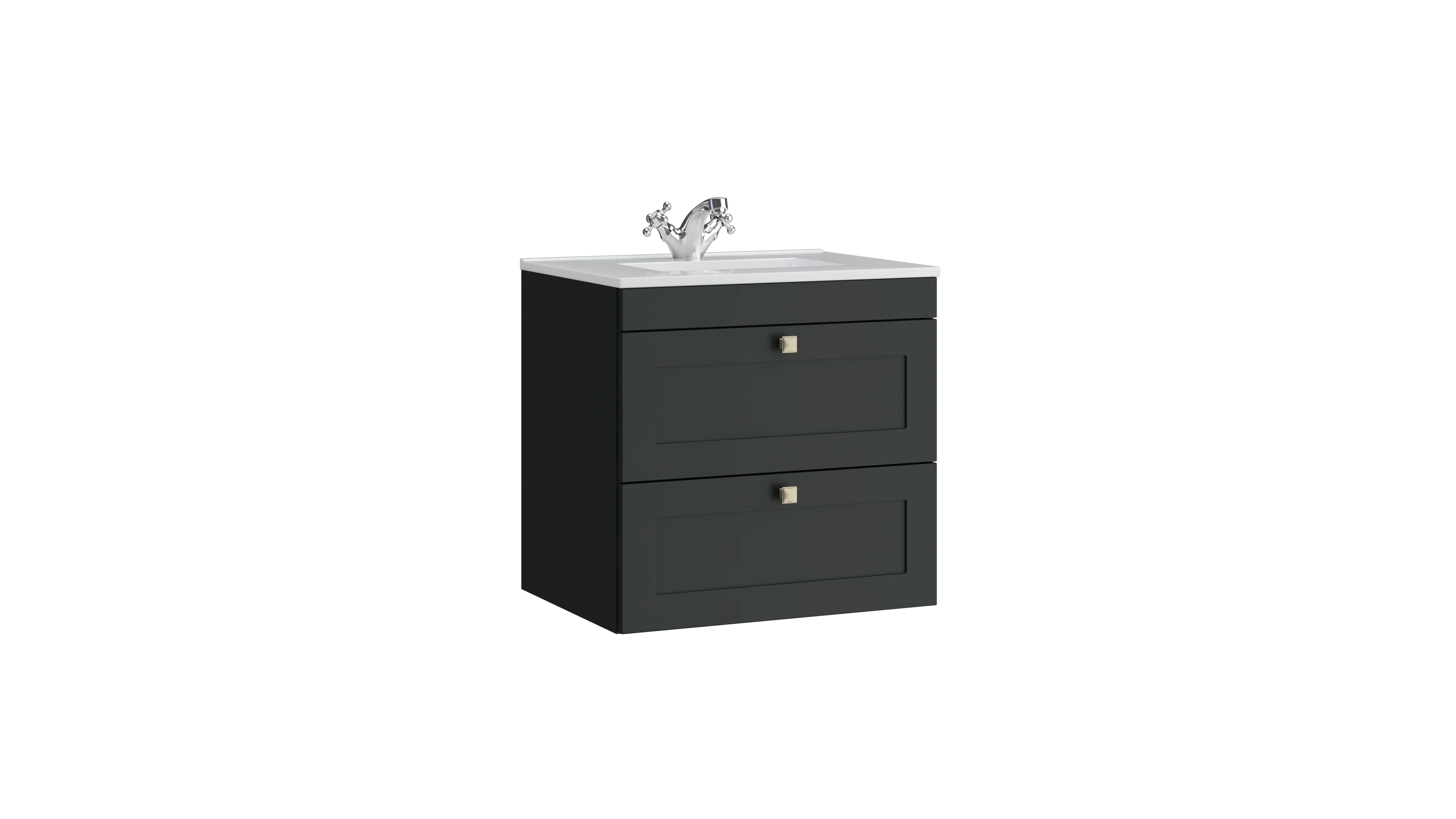 Sanctuary 600mm 2 Drawer Wall Mounted Unit with Ceramic Basin – Matt Anthracite - Tuskan Tiles