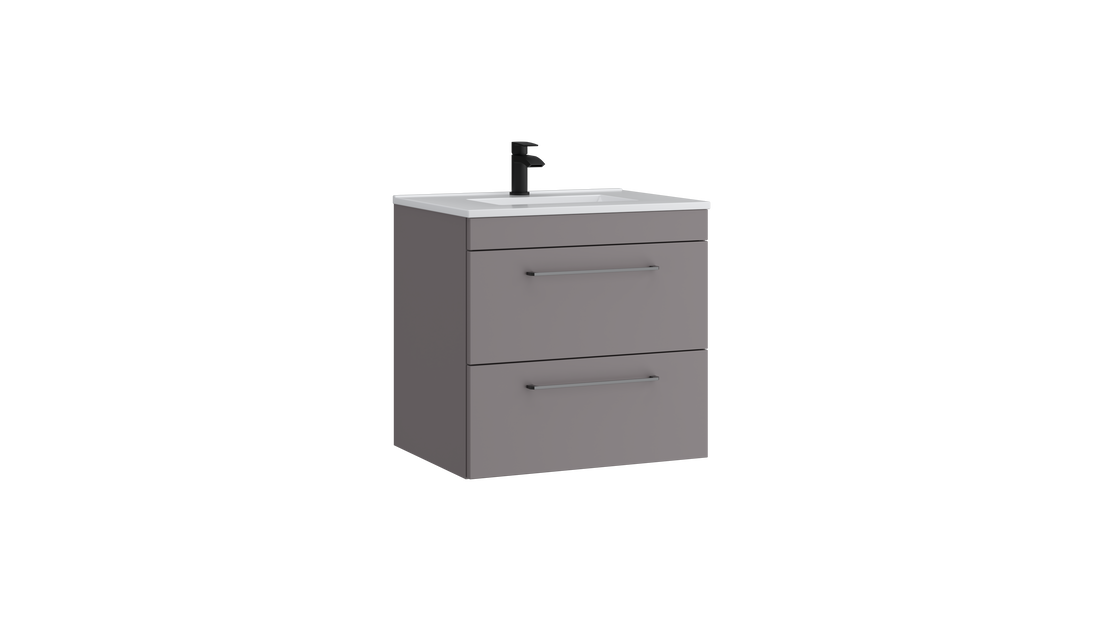 Dove 600mm 2 Drawer Wall Mounted Unit with Ceramic Basin – Slate Grey - Tuskan Tiles
