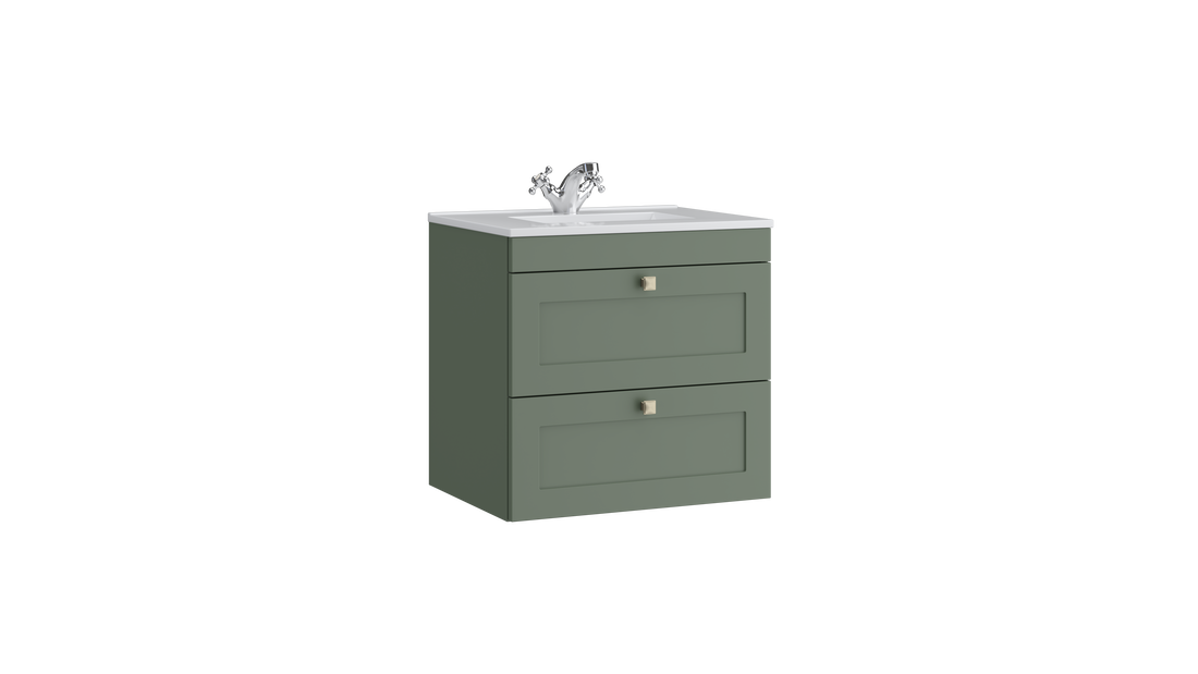 Sanctuary 600mm 2 Drawer Wall Mounted Unit with Ceramic Basin – Corymbia Green - Tuskan Tiles