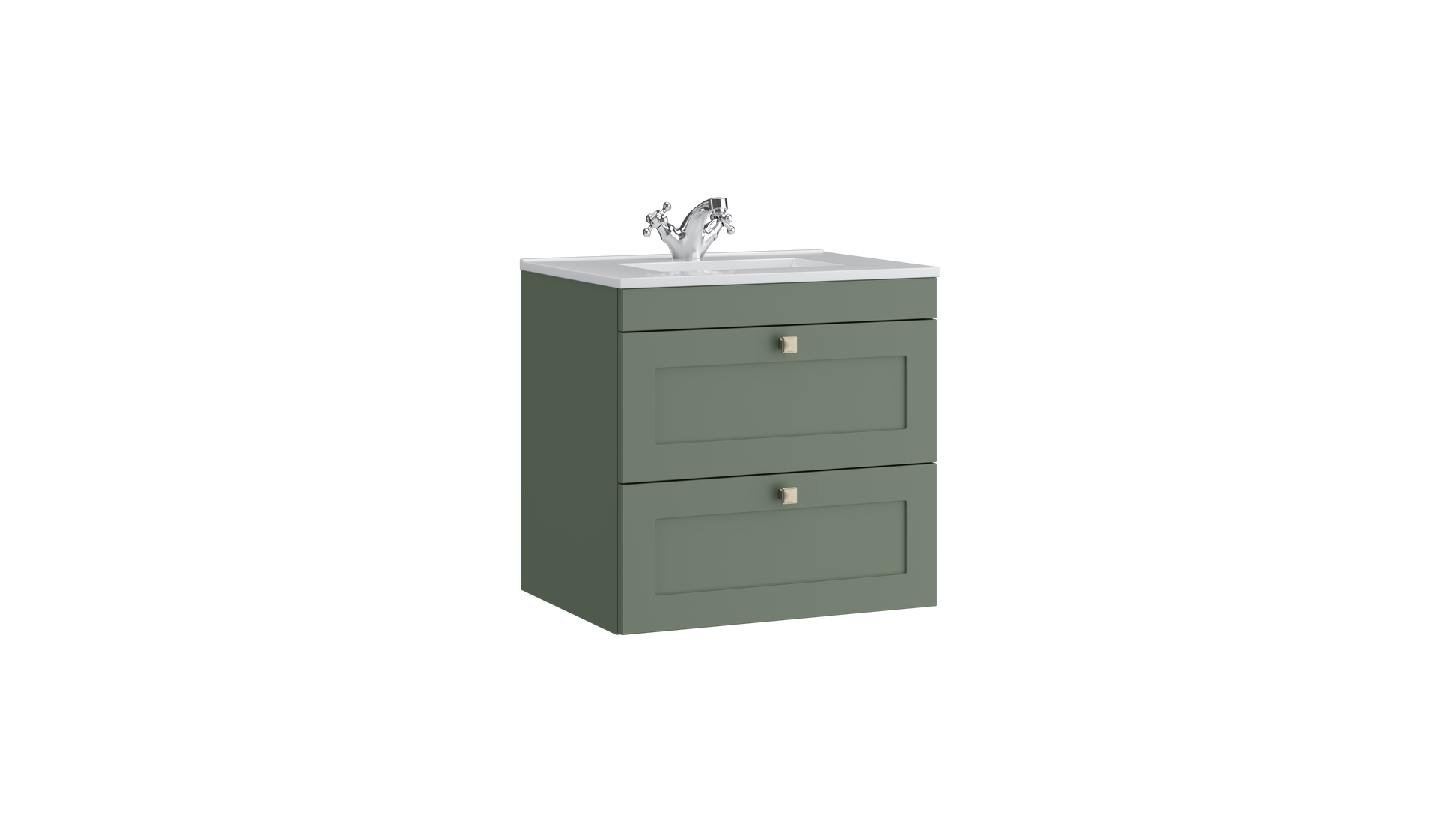Sanctuary 600mm 2 Drawer Wall Mounted Unit with Ceramic Basin – Corymbia Green - Tuskan Tiles