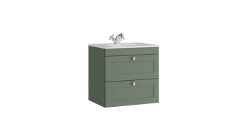 Sanctuary 600mm 2 Drawer Wall Mounted Unit with Ceramic Basin – Corymbia Green - Tuskan Tiles