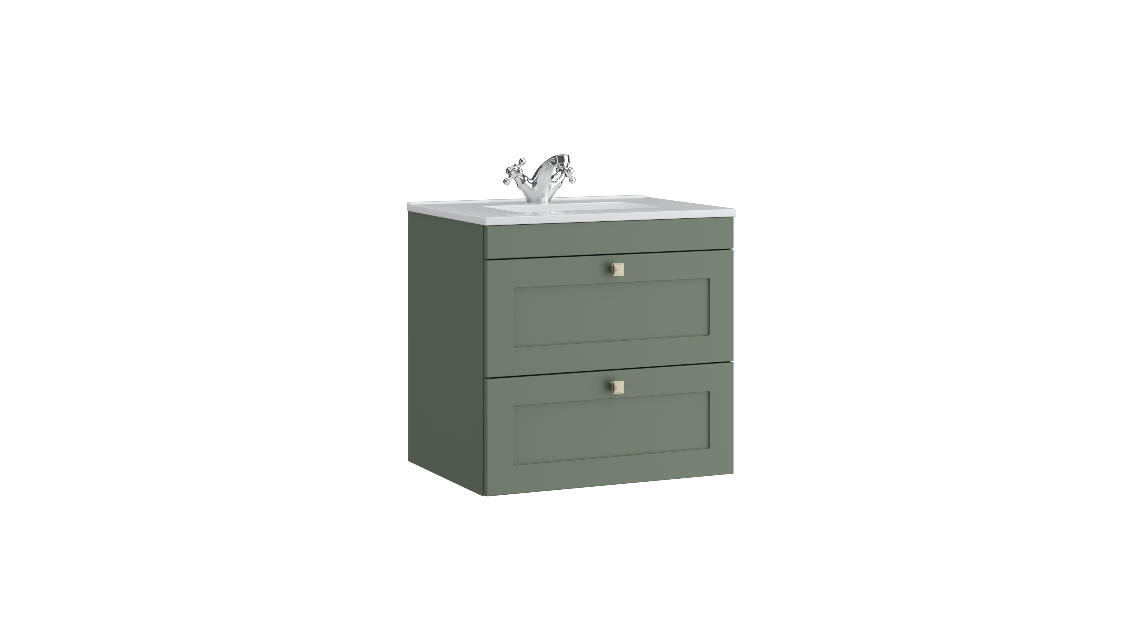 Sanctuary 600mm 2 Drawer Wall Mounted Unit with Ceramic Basin – Corymbia Green - Tuskan Tiles