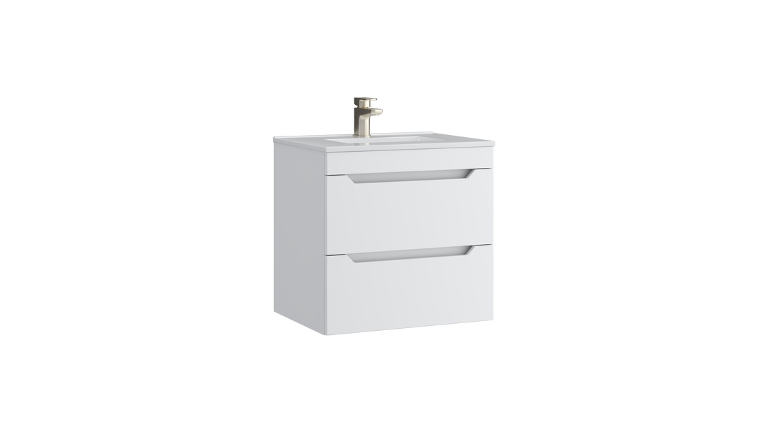 Urban 600mm 2 Drawer Wall Mounted Unit with Ceramic Basin – Matt White - Tuskan Tiles