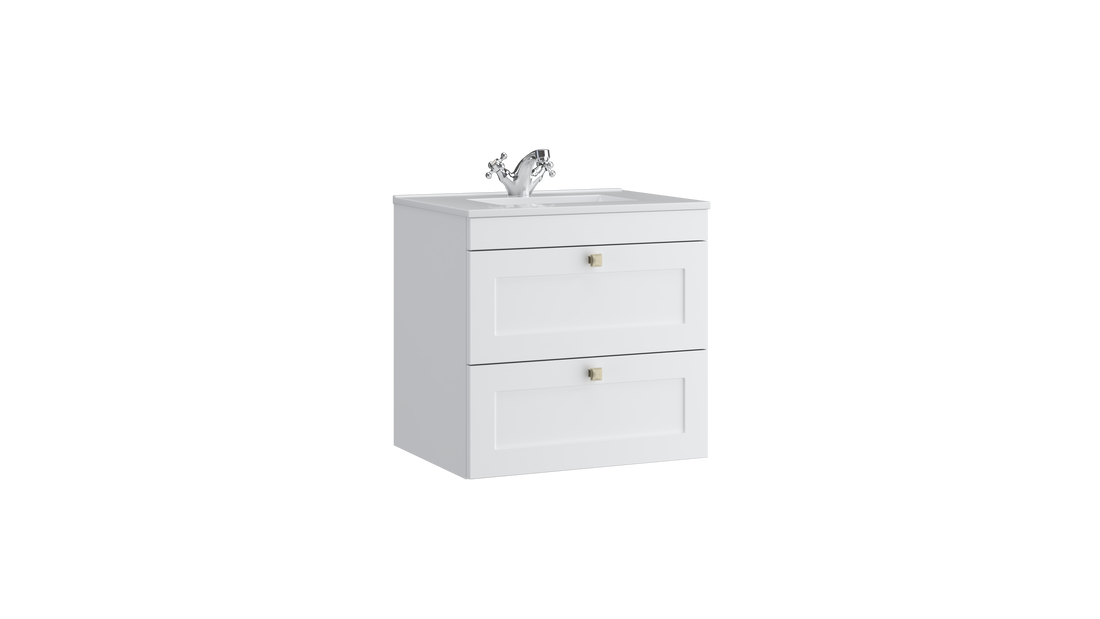 Sanctuary 600mm 2 Drawer Wall Mounted Unit with Ceramic Basin – Matt White - Tuskan Tiles