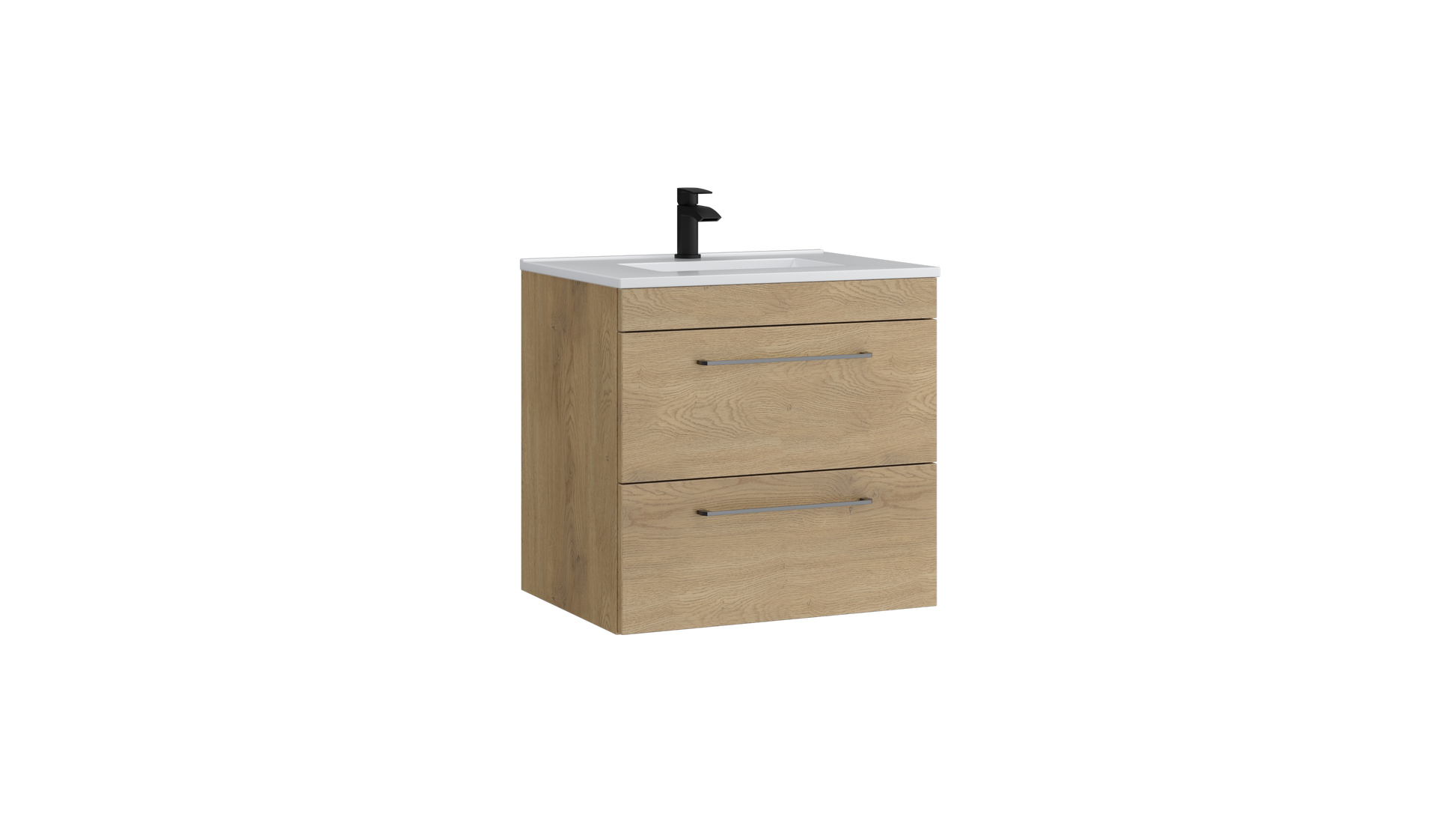 Dove 600mm 2 Drawer Wall Mounted Unit with Ceramic Basin – Torro Oak - Tuskan Tiles