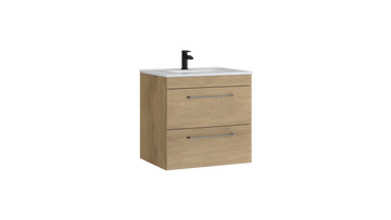 Dove 600mm 2 Drawer Wall Mounted Unit with Ceramic Basin – Torro Oak - Tuskan Tiles