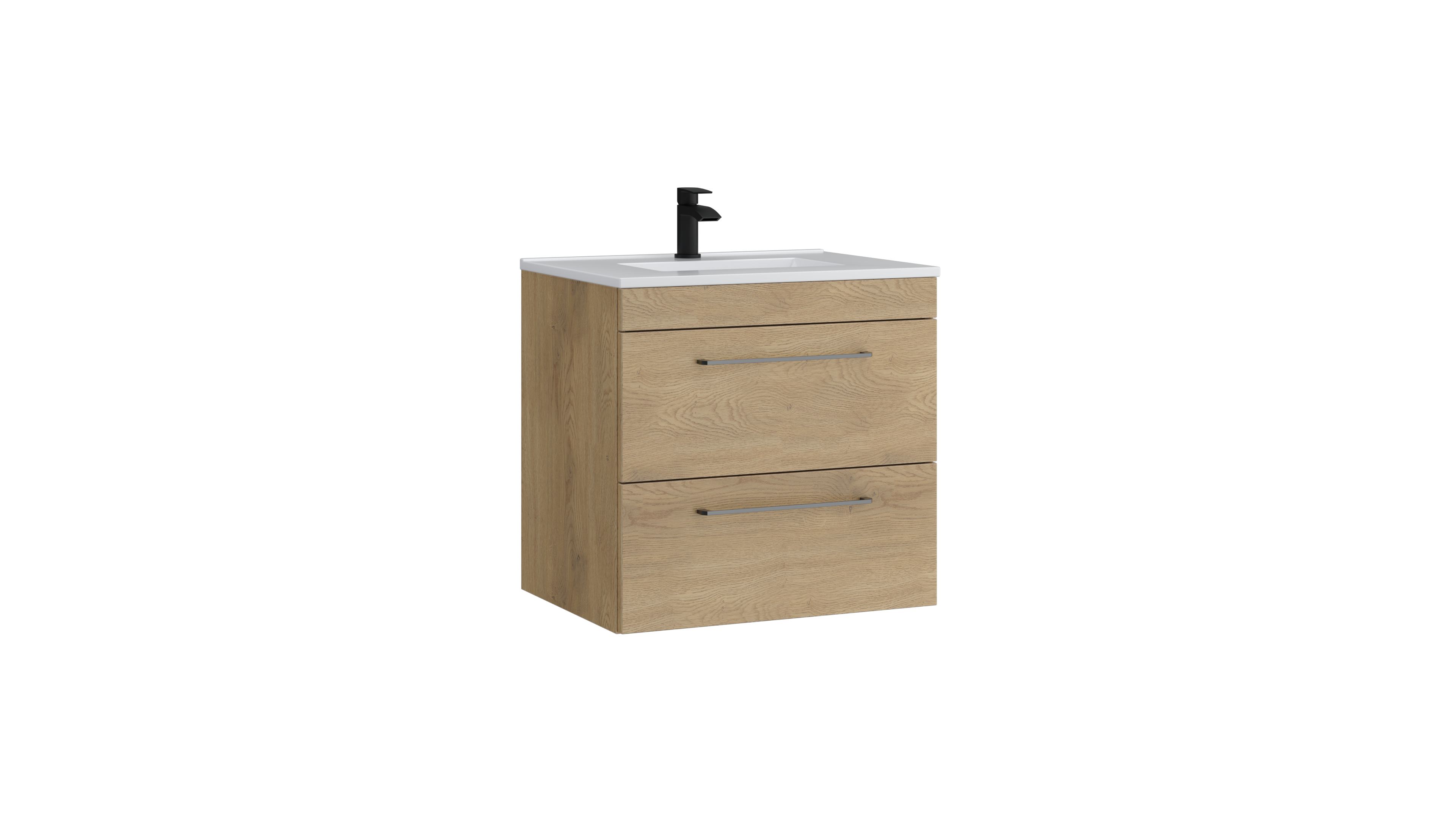 Dove 600mm 2 Drawer Wall Mounted Unit with Ceramic Basin – Torro Oak - Tuskan Tiles