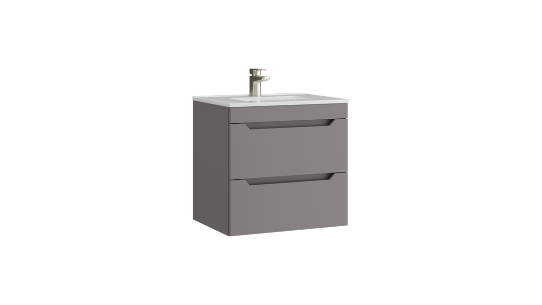 Urban 600mm 2 Drawer Wall Mounted Unit with Ceramic Basin – Slate Grey - Tuskan Tiles