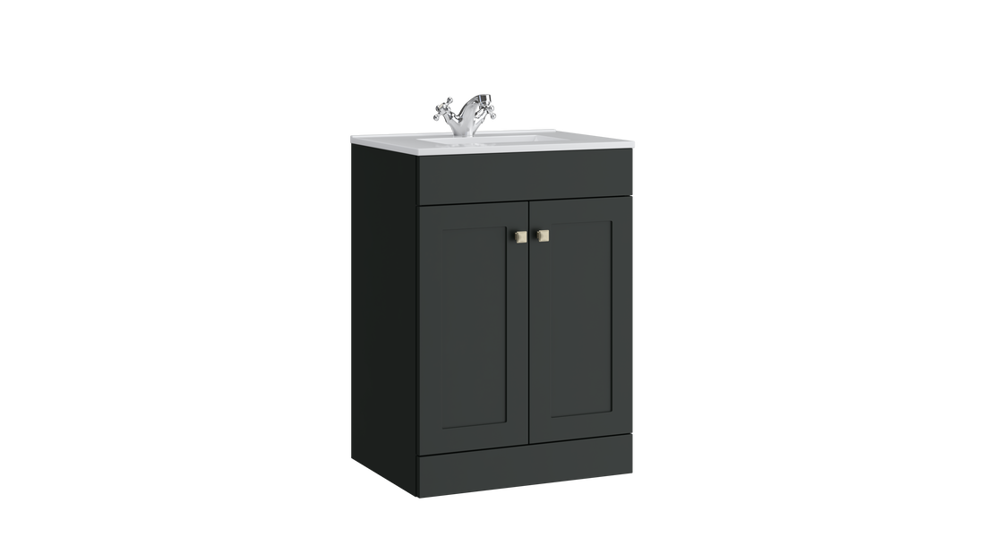 Sanctuary 600mm 2 Door Floor Standing Unit with Ceramic Basin – Matt Anthracite - Tuskan Tiles