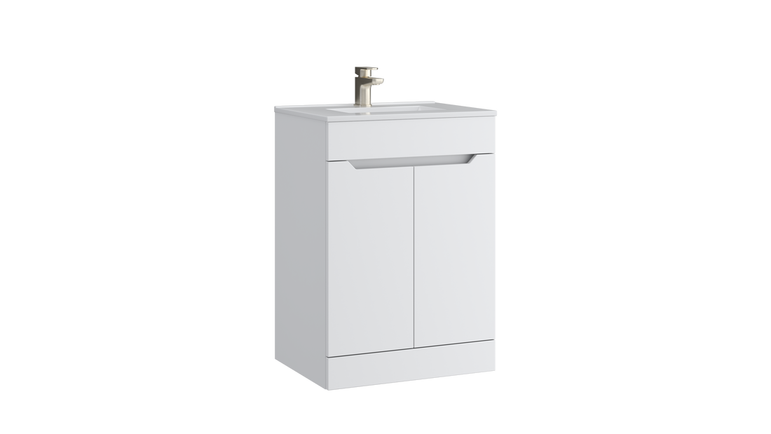 Urban 600mm 2 Door Floor Standing Unit with Ceramic Basin – Matt White - Tuskan Tiles