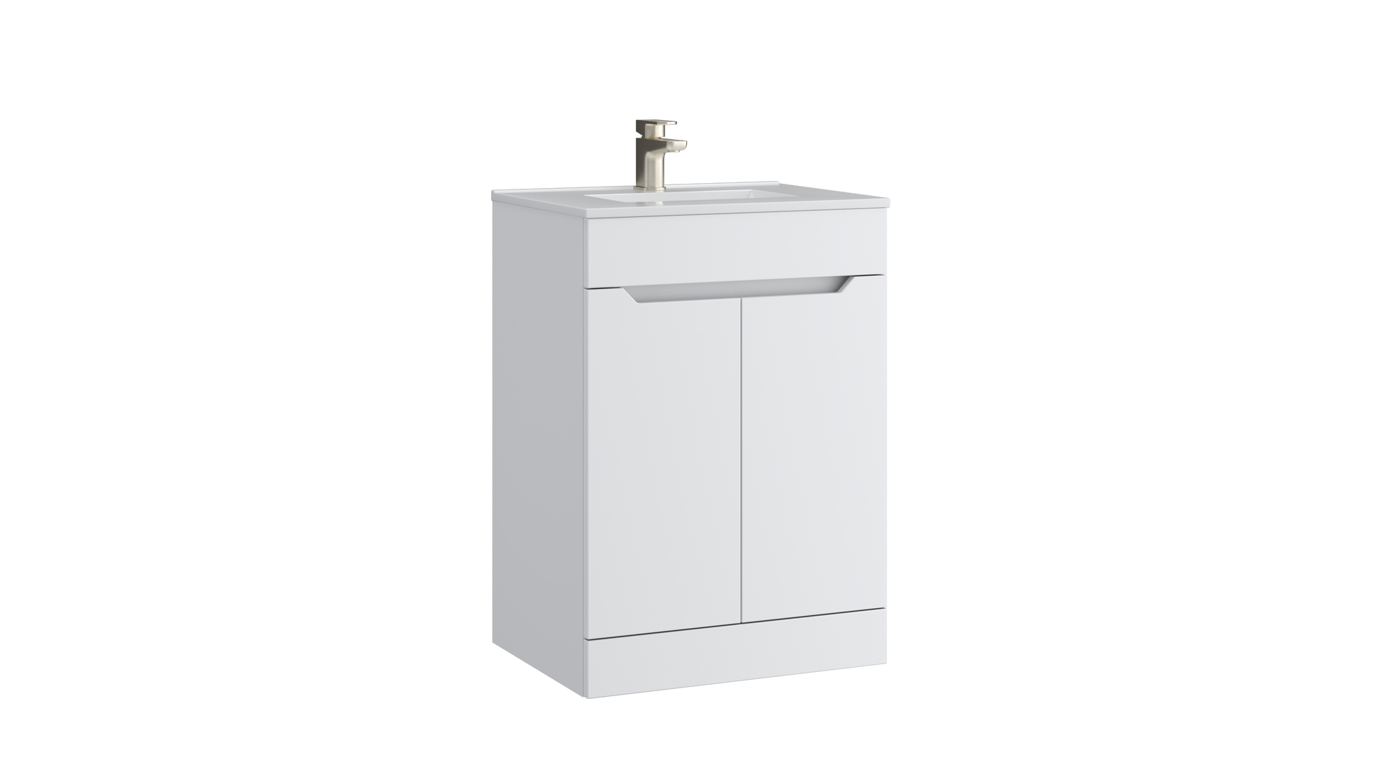 Urban 600mm 2 Door Floor Standing Unit with Ceramic Basin – Matt White - Tuskan Tiles