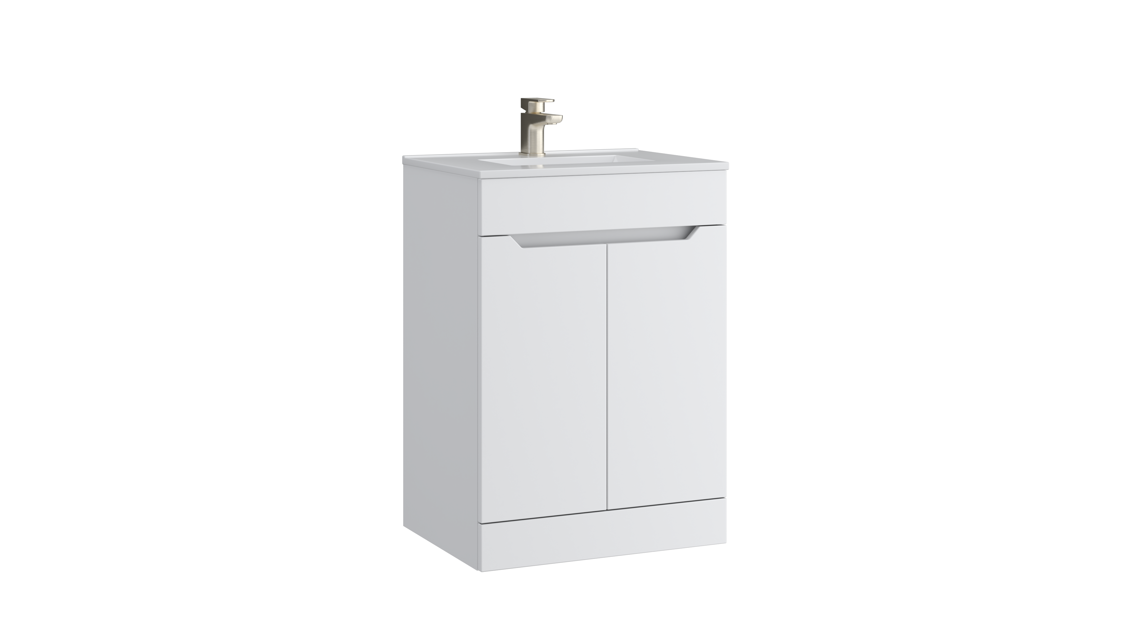 Urban 600mm 2 Door Floor Standing Unit with Ceramic Basin – Matt White - Tuskan Tiles