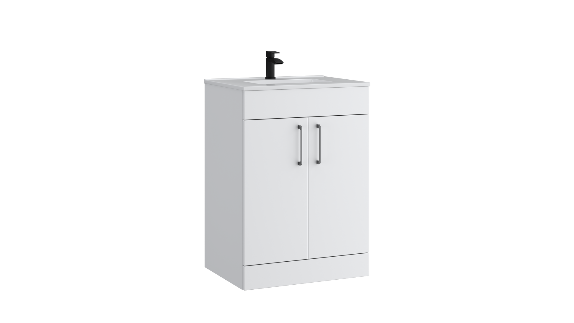 Dove 600mm 2 Door Floor Standing Unit with Ceramic Basin – Matt White - Tuskan Tiles