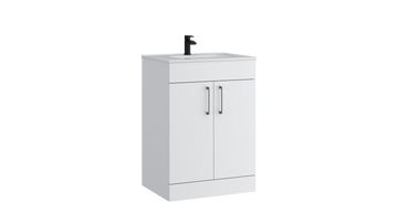 Dove 600mm 2 Door Floor Standing Unit with Ceramic Basin – Matt White - Tuskan Tiles