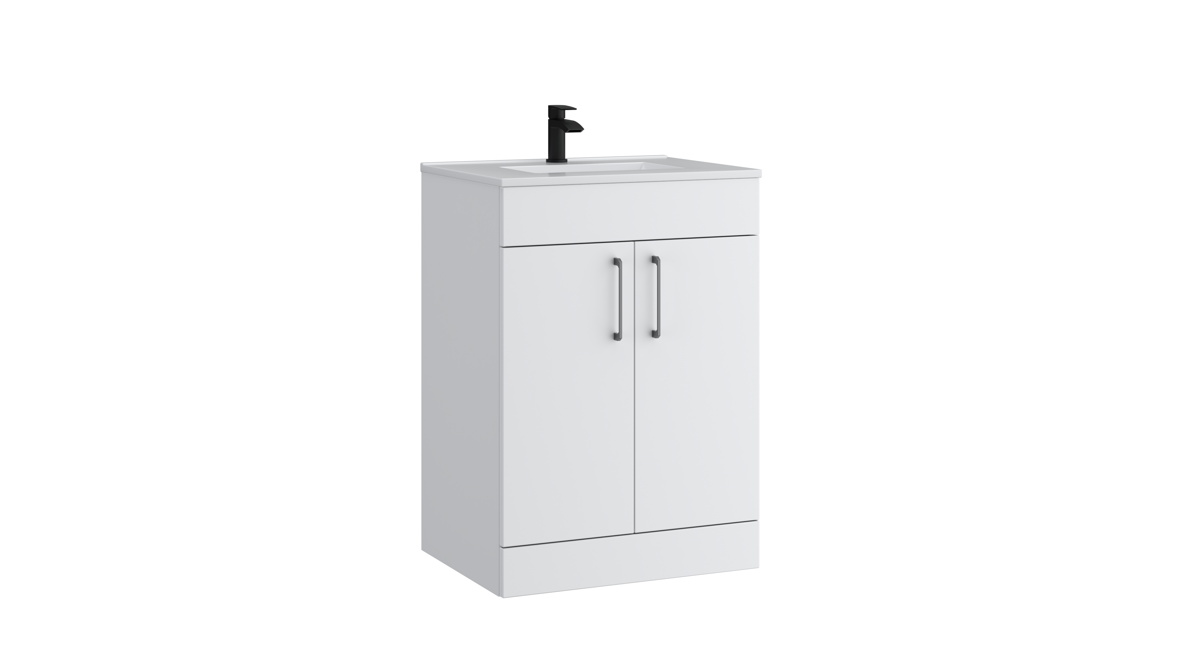Dove 600mm 2 Door Floor Standing Unit with Ceramic Basin – Matt White - Tuskan Tiles