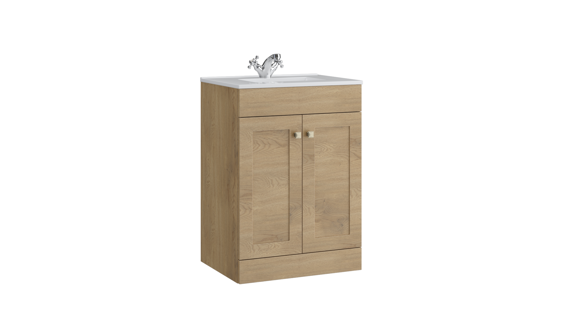 Sanctuary 600mm 2 Door Floor Standing Unit with Ceramic Basin – Torro Oak - Tuskan Tiles