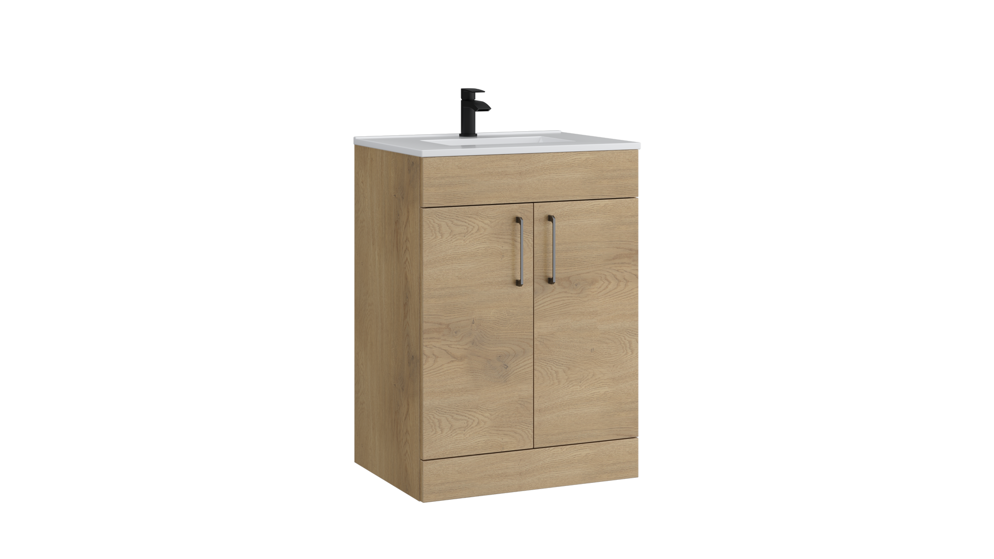 Dove 600mm 2 Door Floor Standing Unit with Ceramic Basin – Torro Oak - Tuskan Tiles