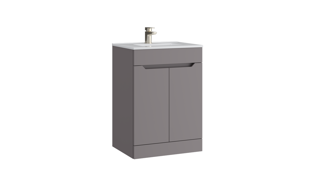 Urban 600mm 2 Door Floor Standing Unit with Ceramic Basin – Slate Grey - Tuskan Tiles