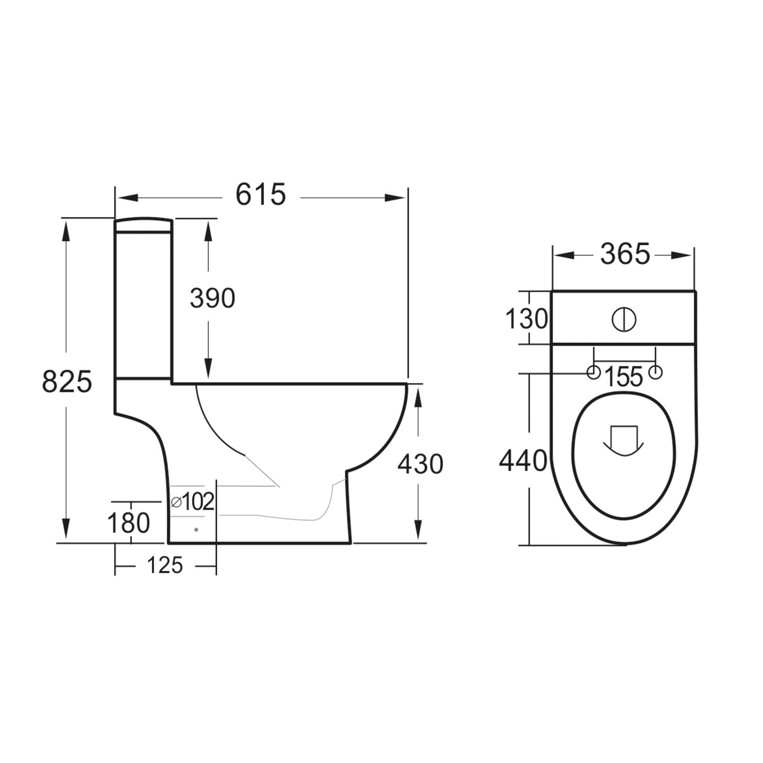 Belini 430mm Rimless Pan Open Back Coupled Toilet with Cistern & Soft Close Seat