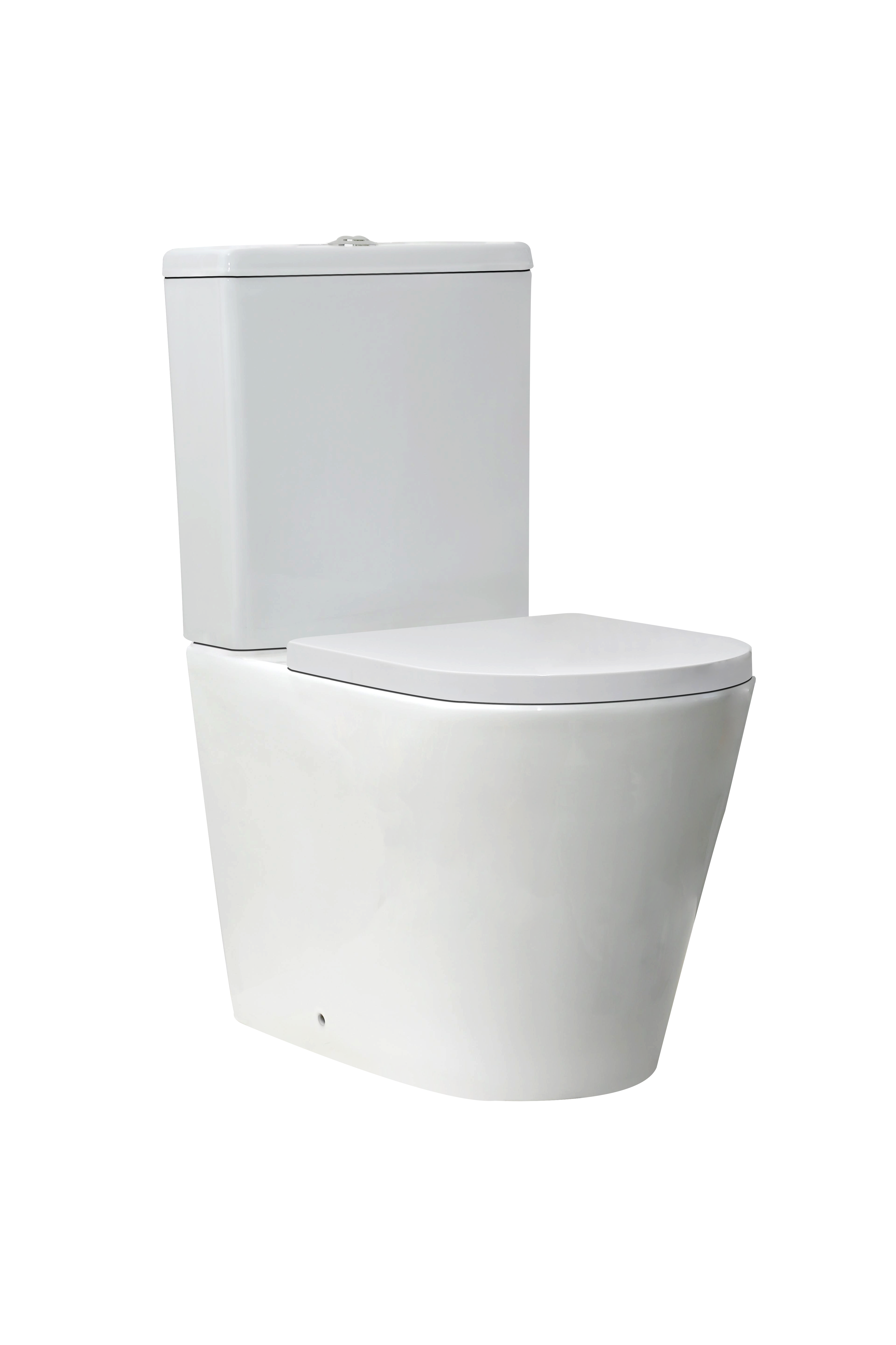 Linea Rimless Close Coupled Toilet with Full Back Pan, Ceramic Cistern & Soft Close Seat