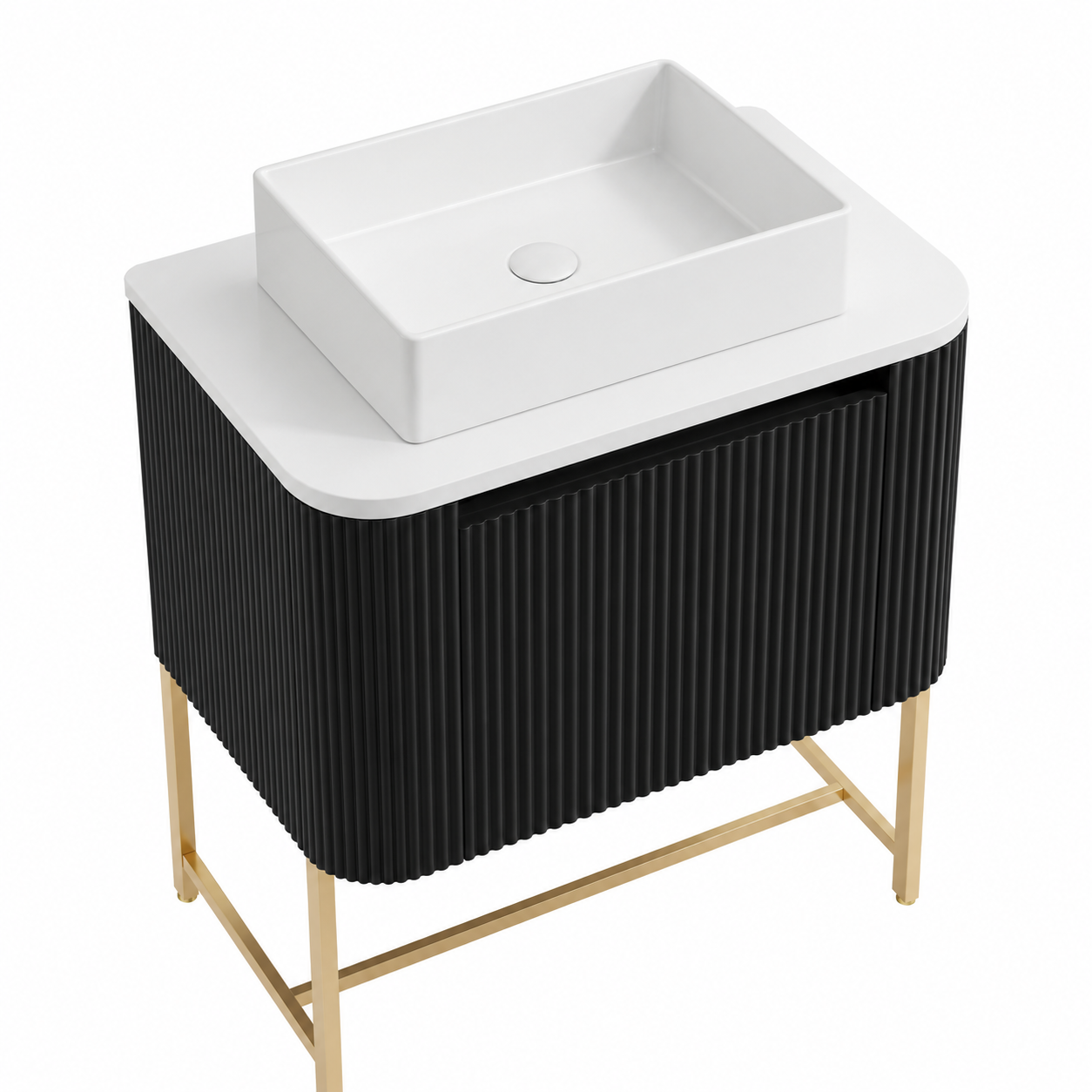 Linear 600 Vanity Unit with One Piece Basin & Brushed Brass Frame