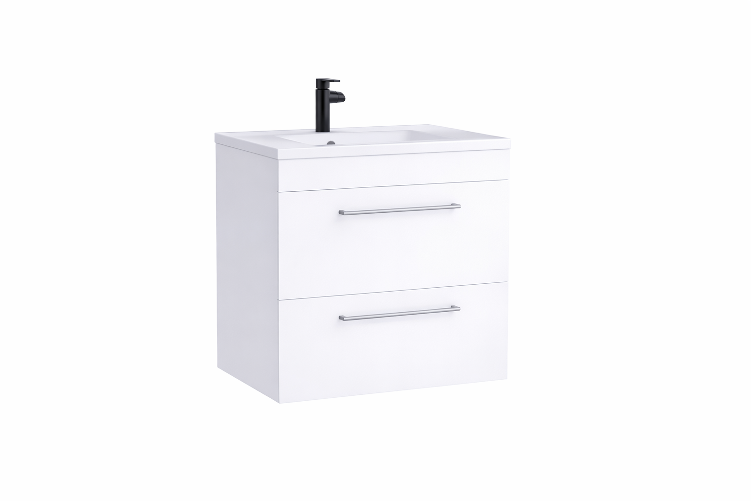 Dove 600mm 2 Drawer Wall Mounted Unit with Ceramic Basin – Matt White - Tuskan Tiles