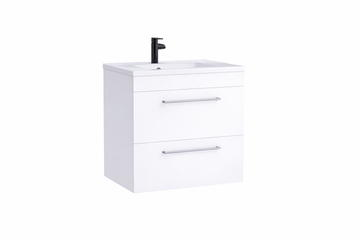 Dove 600mm 2 Drawer Wall Mounted Unit with Ceramic Basin – Matt White - Tuskan Tiles