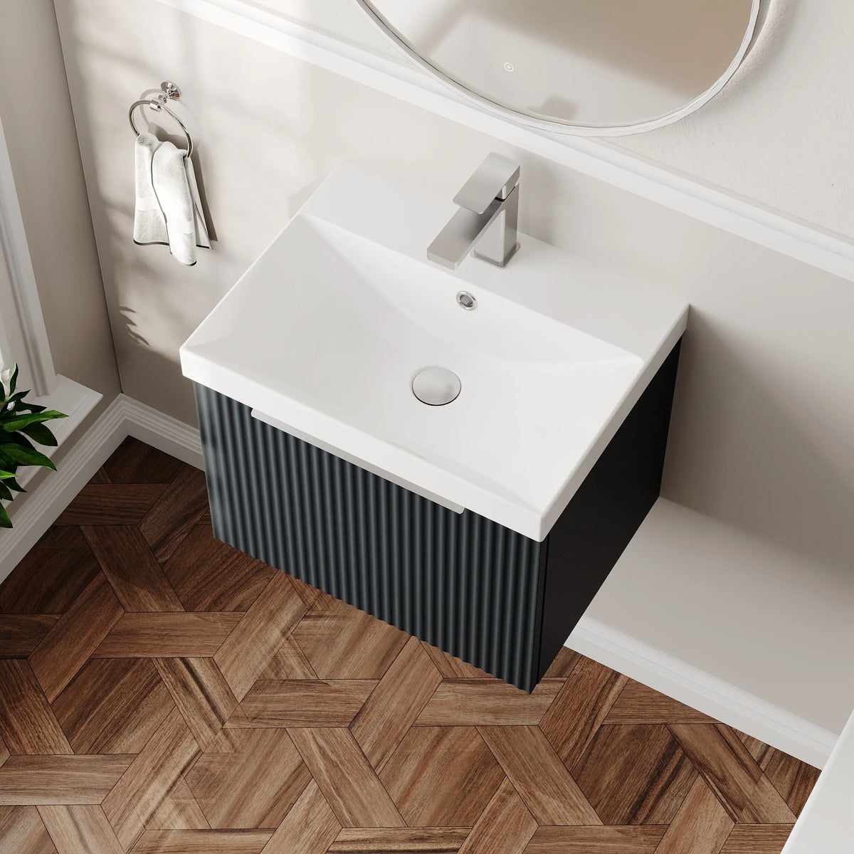 Hudson Reed Fluted 500mm 1 Drawer Wall Hung Vanity Unit & Basin