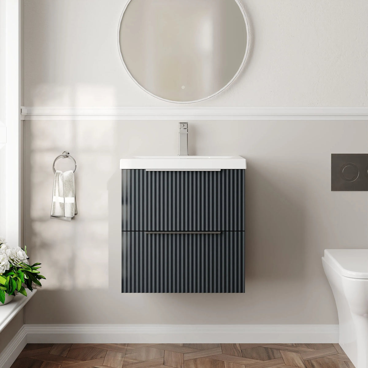 Hudson Reed Fluted 500mm 2 Drawer Wall Hung Vanity Unit & Basin