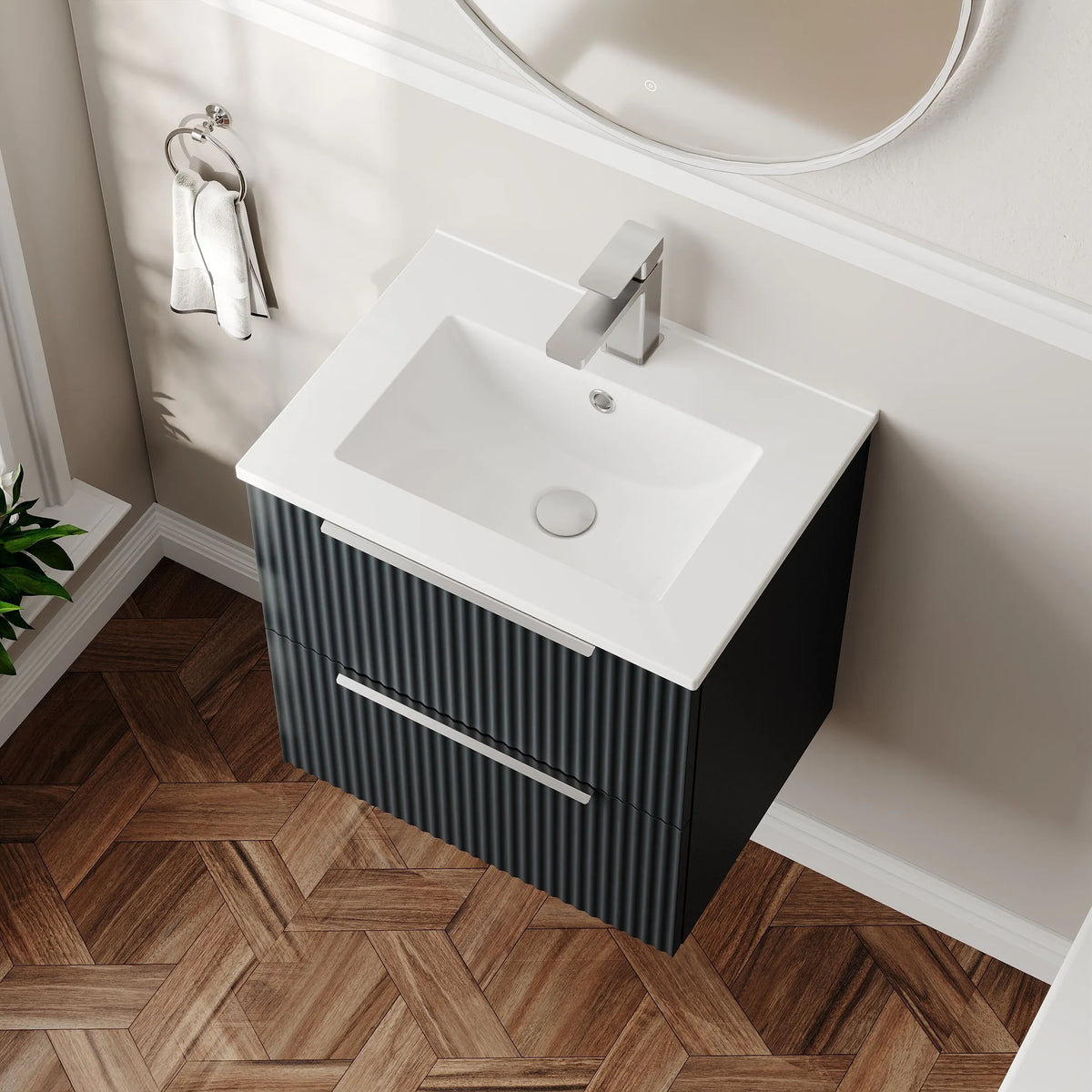 Hudson Reed Fluted 500mm 2 Drawer Wall Hung Vanity Unit & Basin
